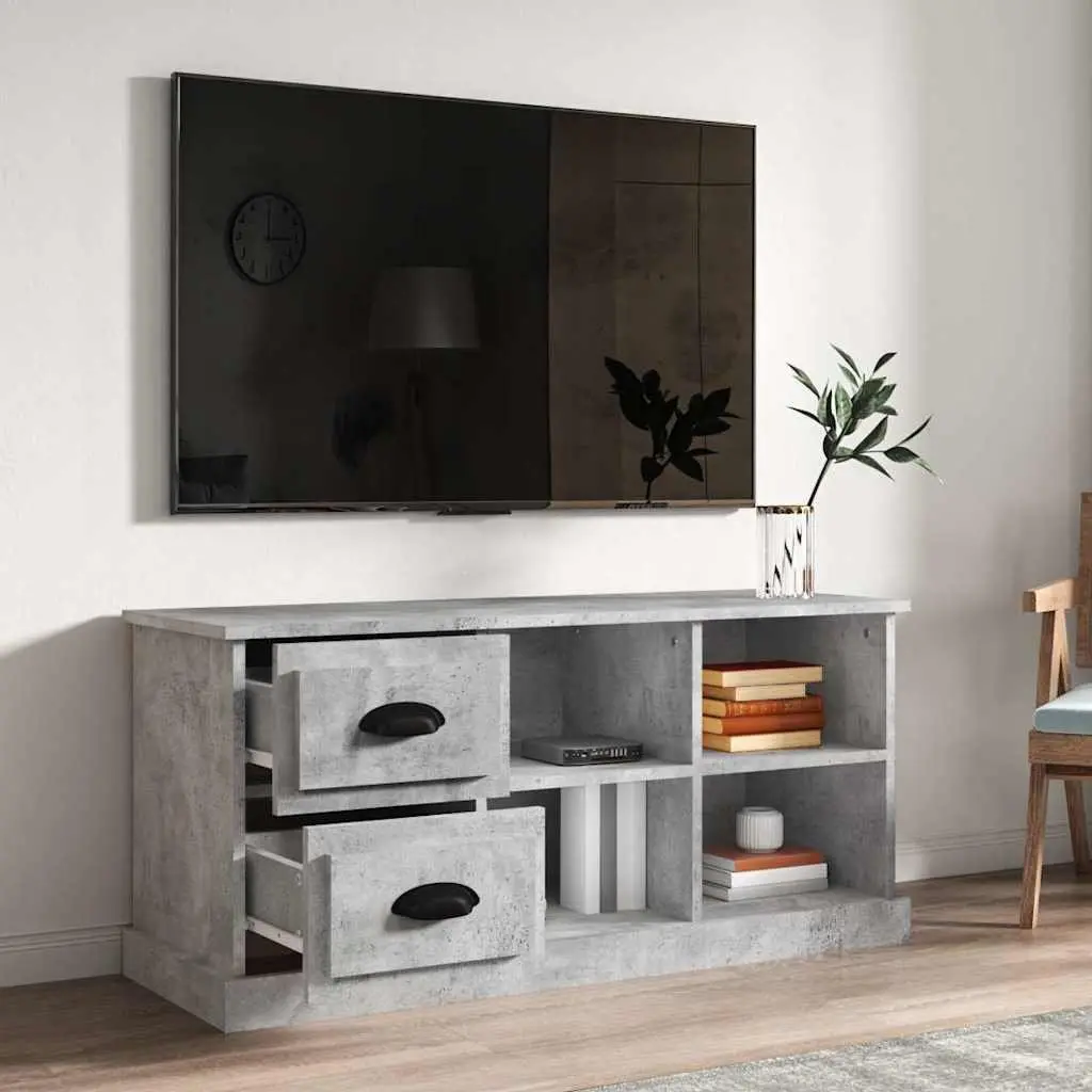 TV Cabinet Grey 102x35.5x47.5cm Engineered Wood Storage Unit 2 Drawers 4
