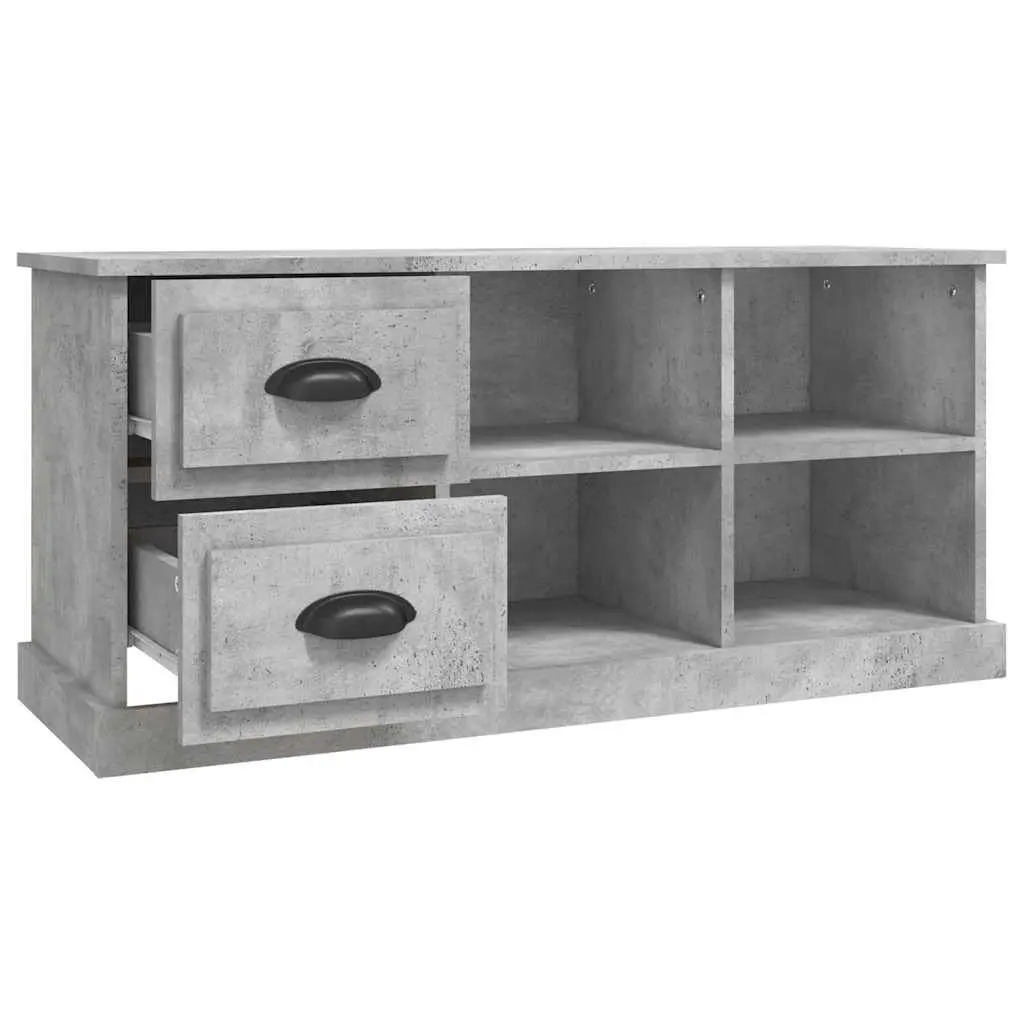 TV Cabinet Grey 102x35.5x47.5cm Engineered Wood Storage Unit 2 Drawers 4