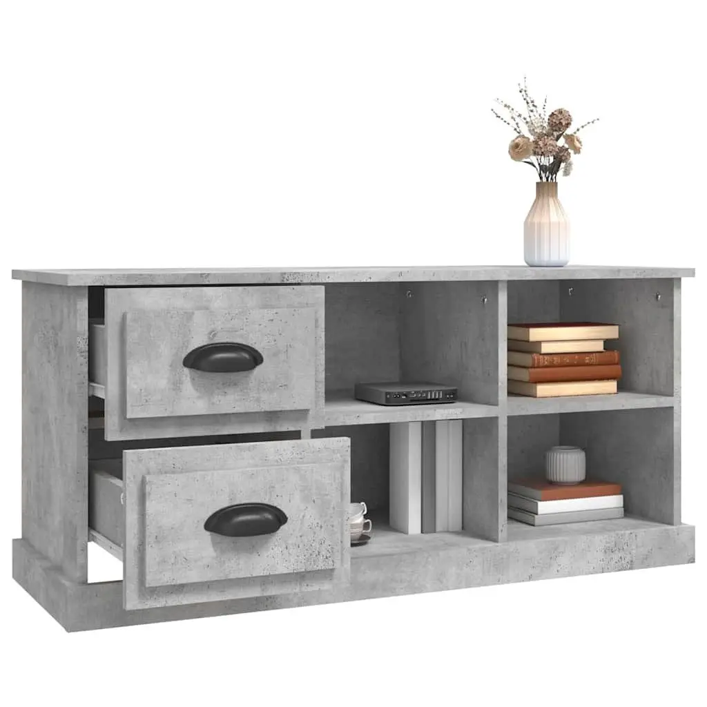 TV Cabinet Grey 102x35.5x47.5cm Engineered Wood Storage Unit 2 Drawers 4