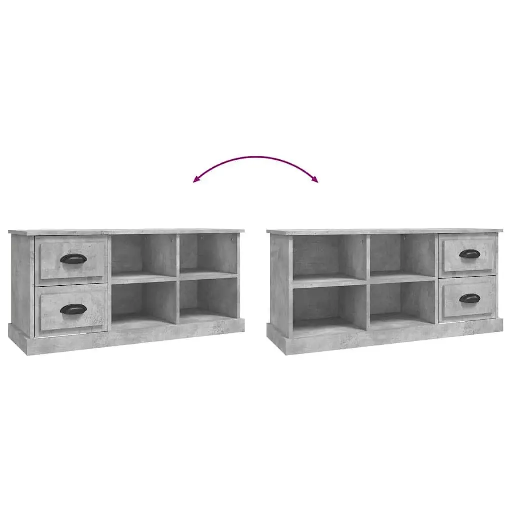 TV Cabinet Grey 102x35.5x47.5cm Engineered Wood Storage Unit 2 Drawers 4