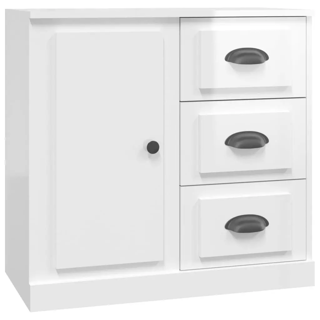 Sideboard Engineered Wood High Gloss White Storage Cabinet 70 x 35.5 x 67.5 cm