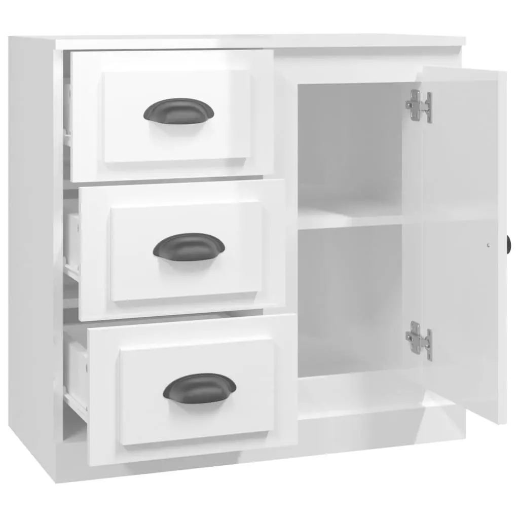 Sideboard Engineered Wood High Gloss White Storage Cabinet 70 x 35.5 x 67.5 cm