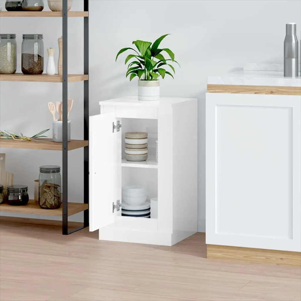 White High Gloss Sideboard Storage Cabinet Engineered Wood Cupboard Furniture