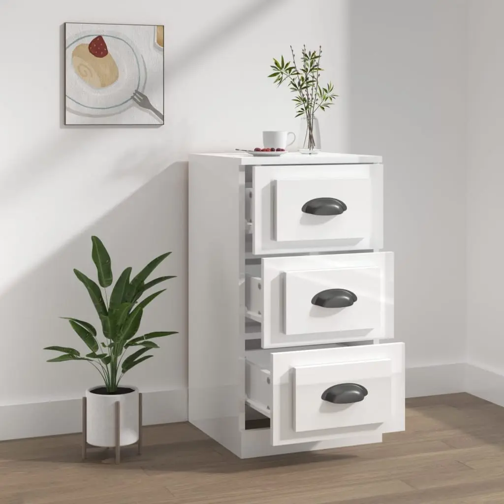 White High Gloss Sideboard Cabinet Engineered Wood Storage Buffet Furniture