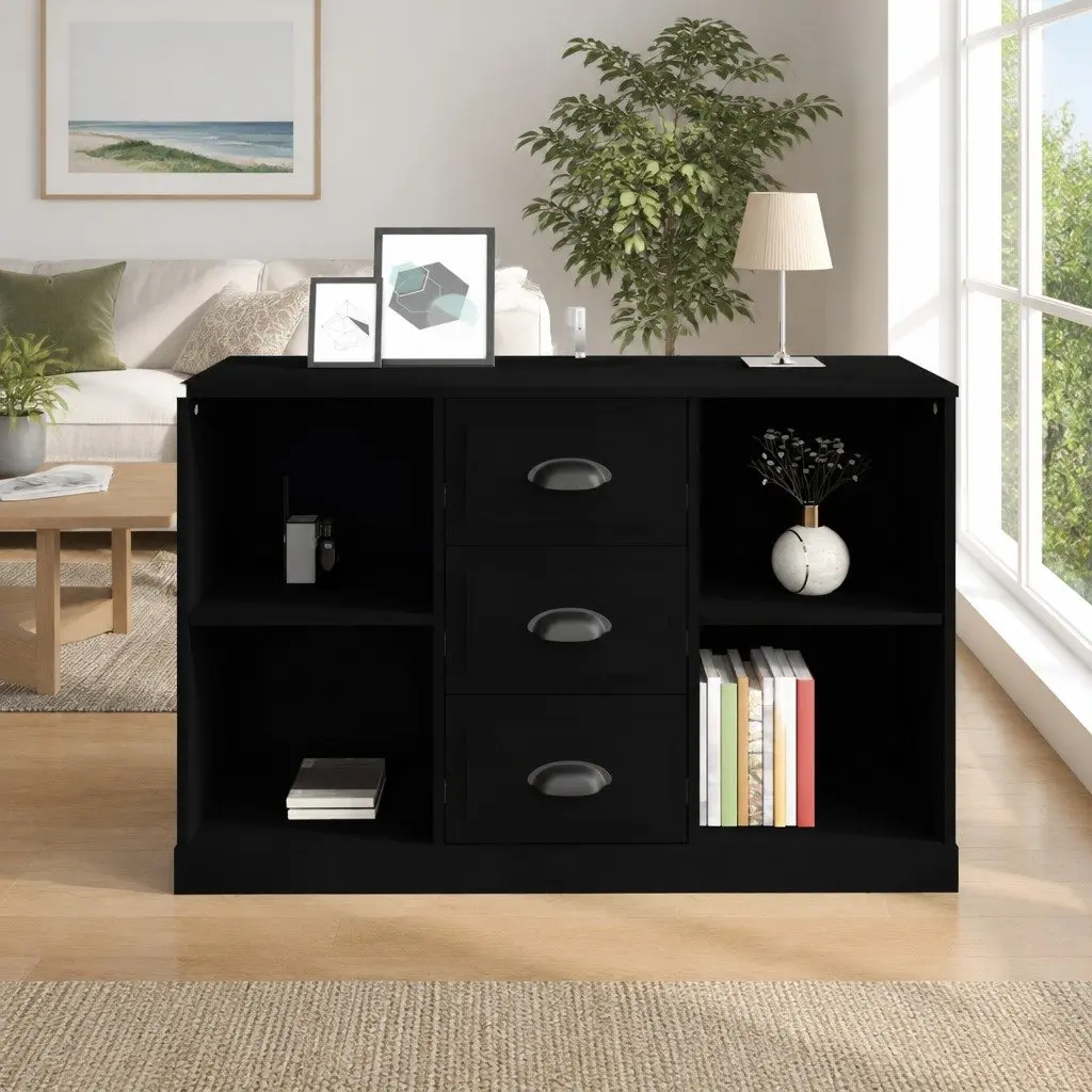 Black Sideboard Cabinet Engineered Wood 104.5 x 35.5 x 67.5 cm Storage Furniture