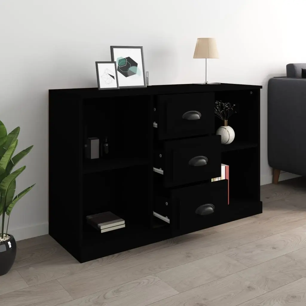 Black Sideboard Cabinet Engineered Wood 104.5 x 35.5 x 67.5 cm Storage Furniture