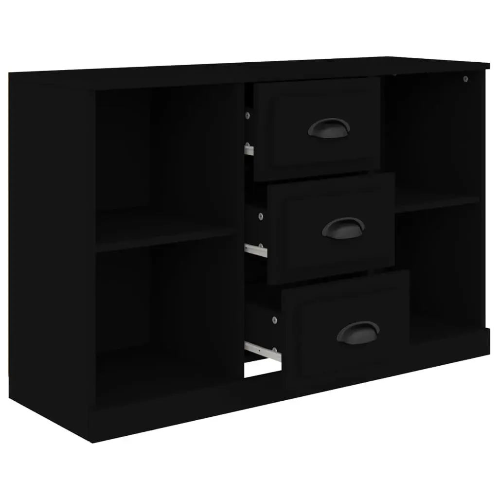 Black Sideboard Cabinet Engineered Wood 104.5 x 35.5 x 67.5 cm Storage Furniture