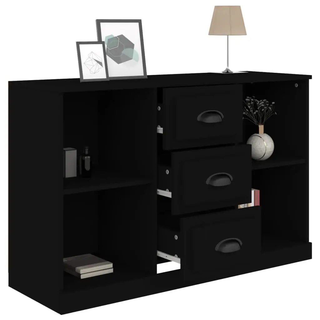 Black Sideboard Cabinet Engineered Wood 104.5 x 35.5 x 67.5 cm Storage Furniture