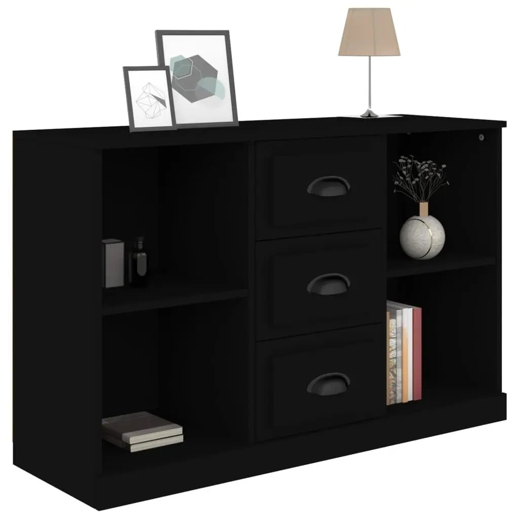Black Sideboard Cabinet Engineered Wood 104.5 x 35.5 x 67.5 cm Storage Furniture