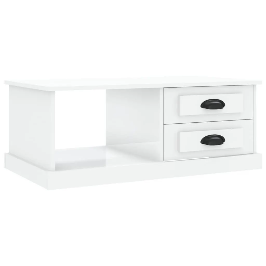 Coffee Table Engineered Wood High Gloss White with Storage Drawers and Compartment
