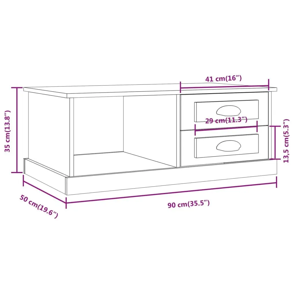 Coffee Table Engineered Wood High Gloss White with Storage Drawers and Compartment