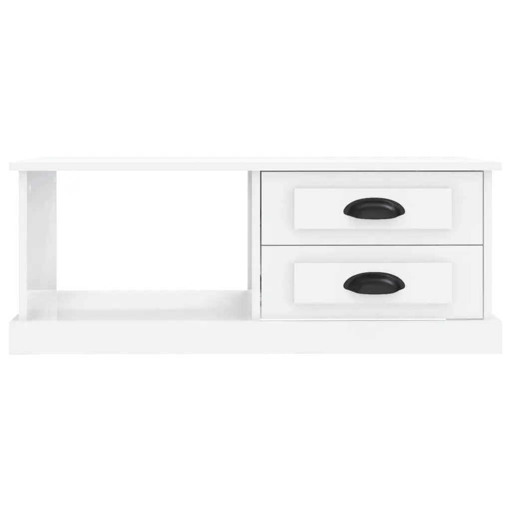 Coffee Table Engineered Wood High Gloss White with Storage Drawers and Compartment