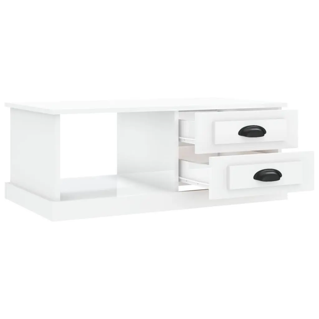 Coffee Table Engineered Wood High Gloss White with Storage Drawers and Compartment