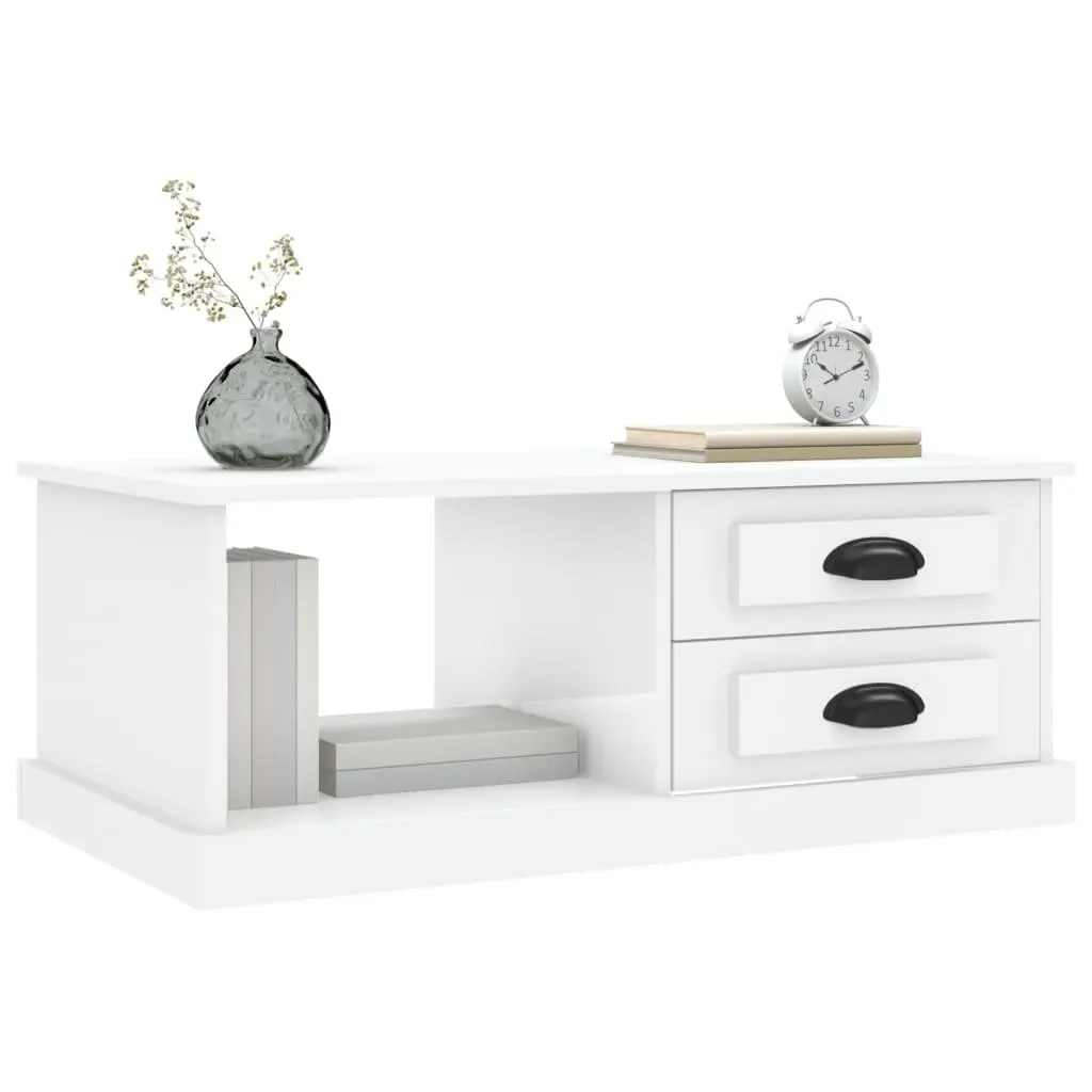 Coffee Table Engineered Wood High Gloss White with Storage Drawers and Compartment