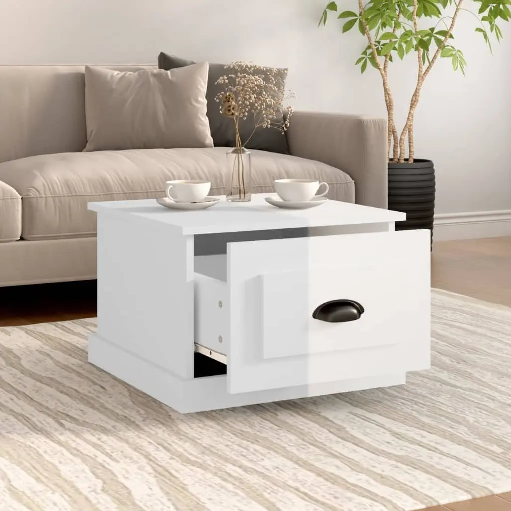 High Gloss White Coffee Table with Drawer Storage