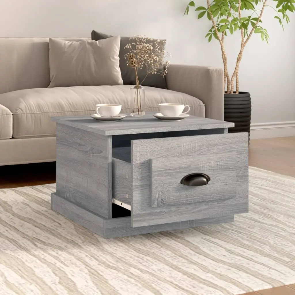 Coffee Table Engineered Wood 50x50x35 cm Grey Sonoma with Storage Drawer