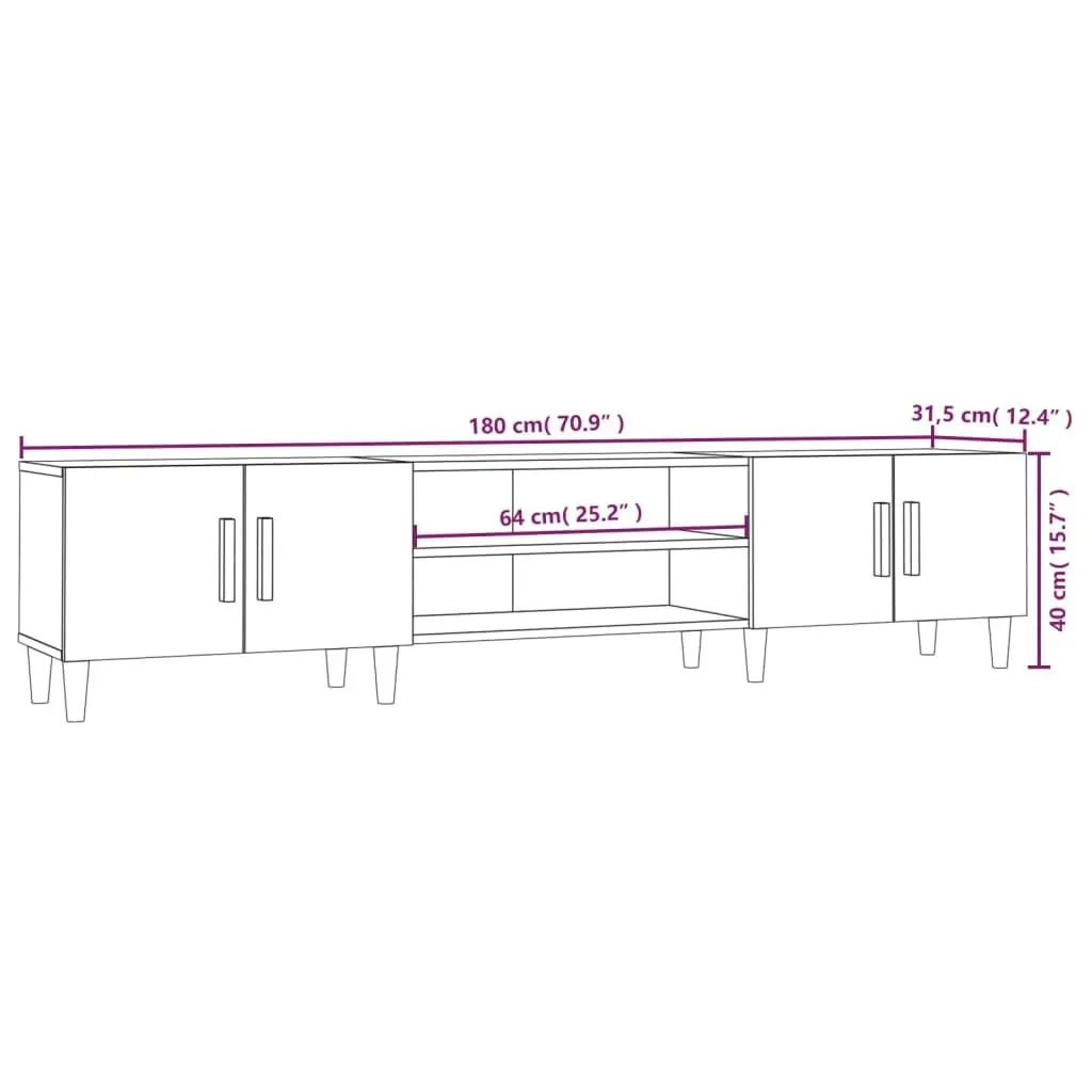 TV Cabinet Engineered Wood Brown 180 x 31.5 x 40 cm Media Unit Storage Doors Compartments Furniture