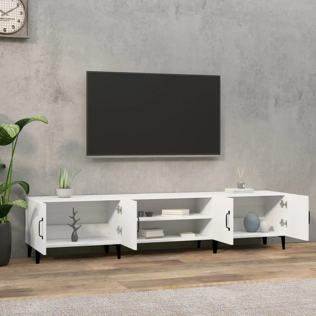 TV Cabinet Engineered Wood 180cm White 4 Door 4 Compartment