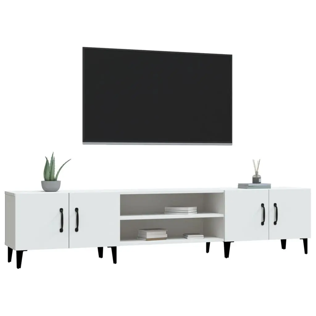 TV Cabinet Engineered Wood 180cm White 4 Door 4 Compartment