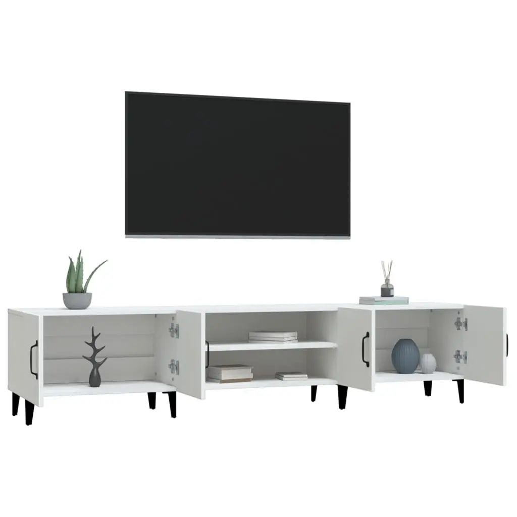 TV Cabinet Engineered Wood 180cm White 4 Door 4 Compartment