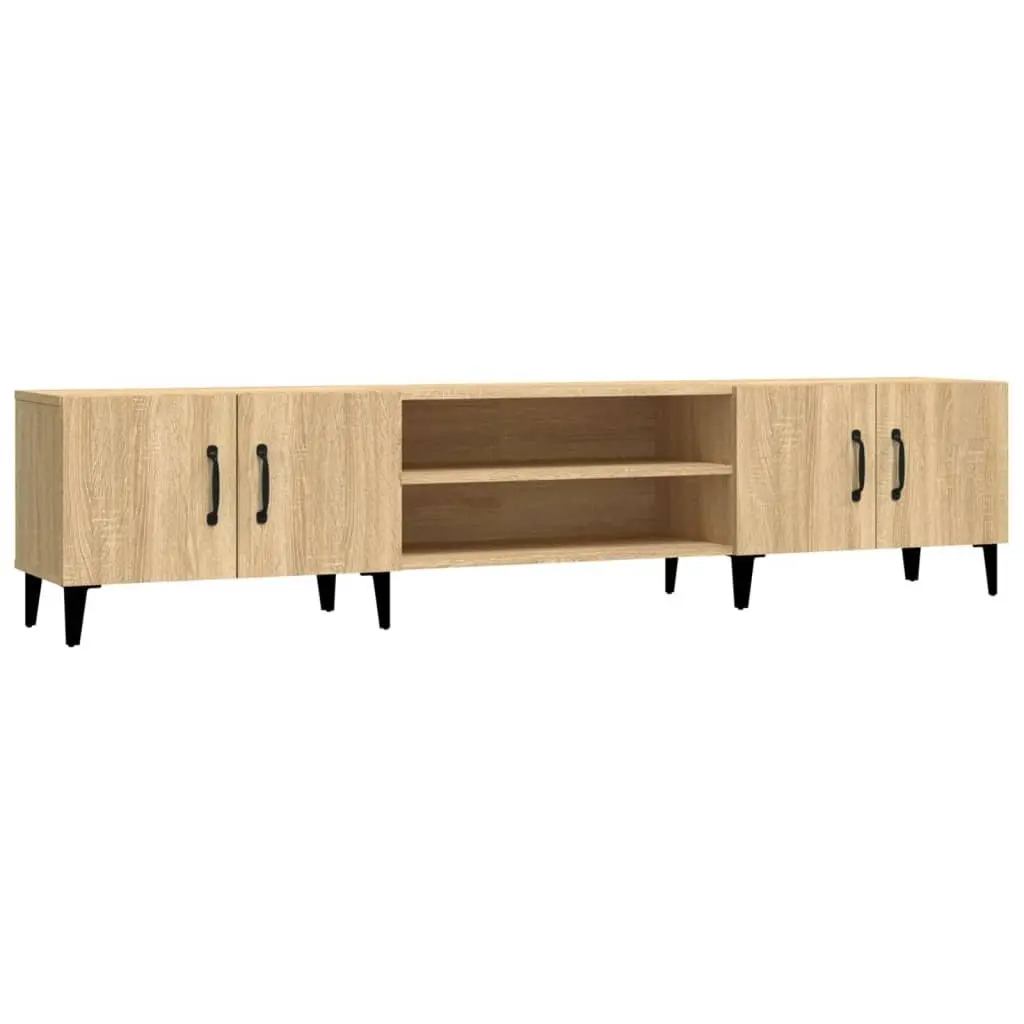 TV Cabinet Storage Unit Engineered Wood Brown with 4 Doors and 4 Compartments for Living Room Display