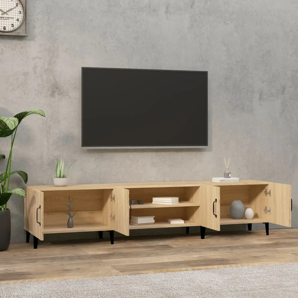 TV Cabinet Storage Unit Engineered Wood Brown with 4 Doors and 4 Compartments for Living Room Display