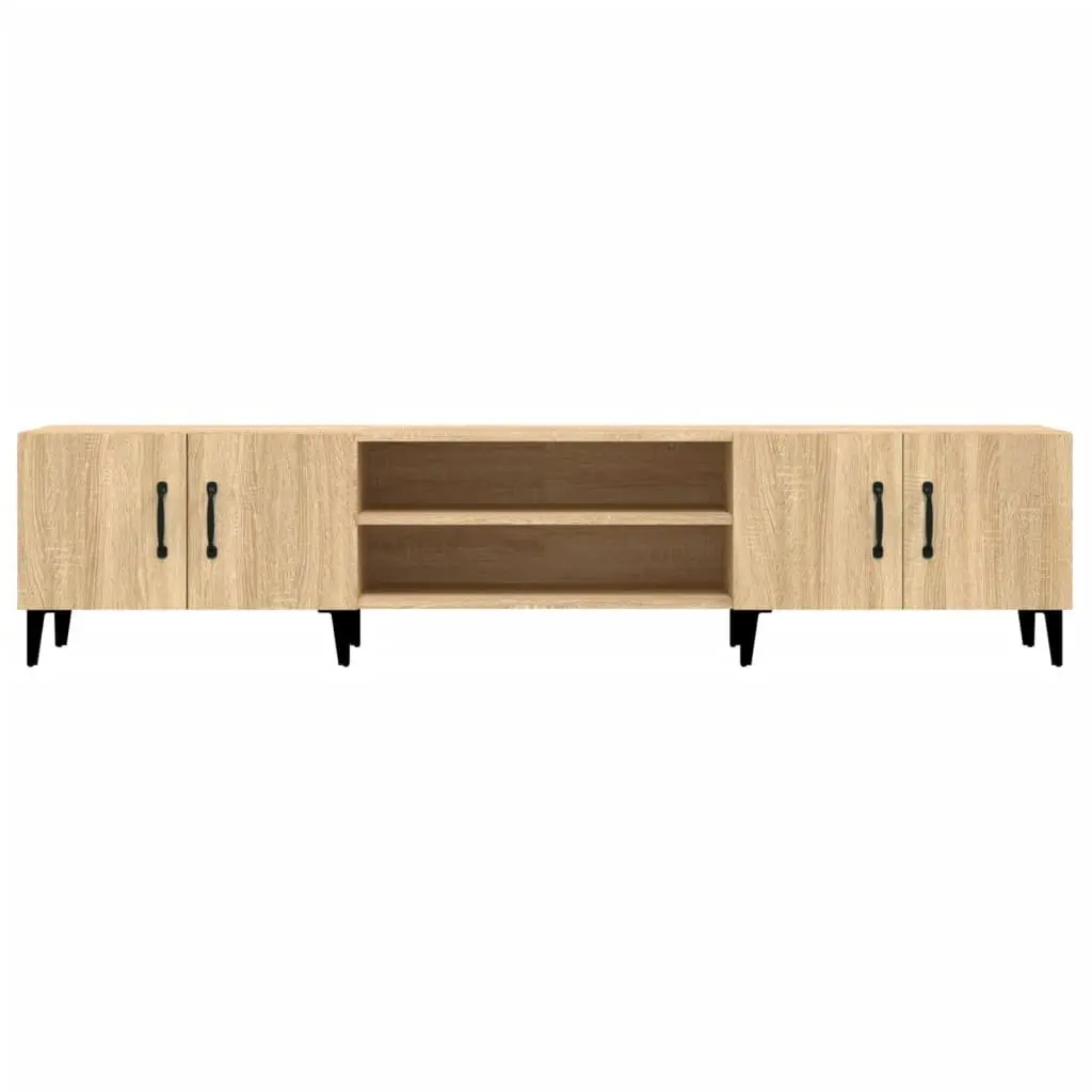 TV Cabinet Storage Unit Engineered Wood Brown with 4 Doors and 4 Compartments for Living Room Display