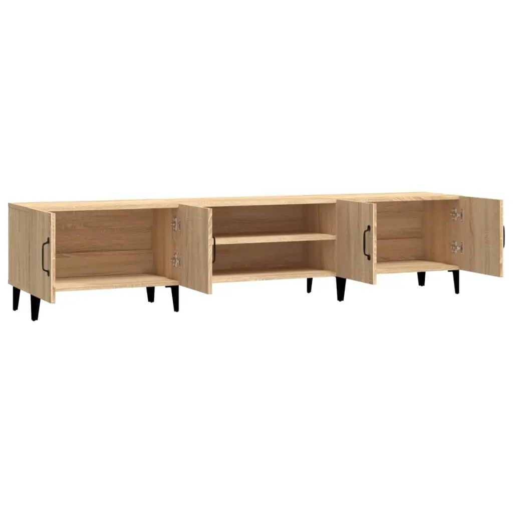 TV Cabinet Storage Unit Engineered Wood Brown with 4 Doors and 4 Compartments for Living Room Display