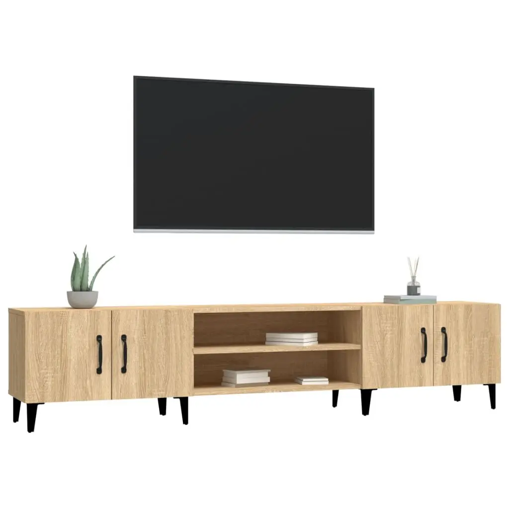 TV Cabinet Storage Unit Engineered Wood Brown with 4 Doors and 4 Compartments for Living Room Display