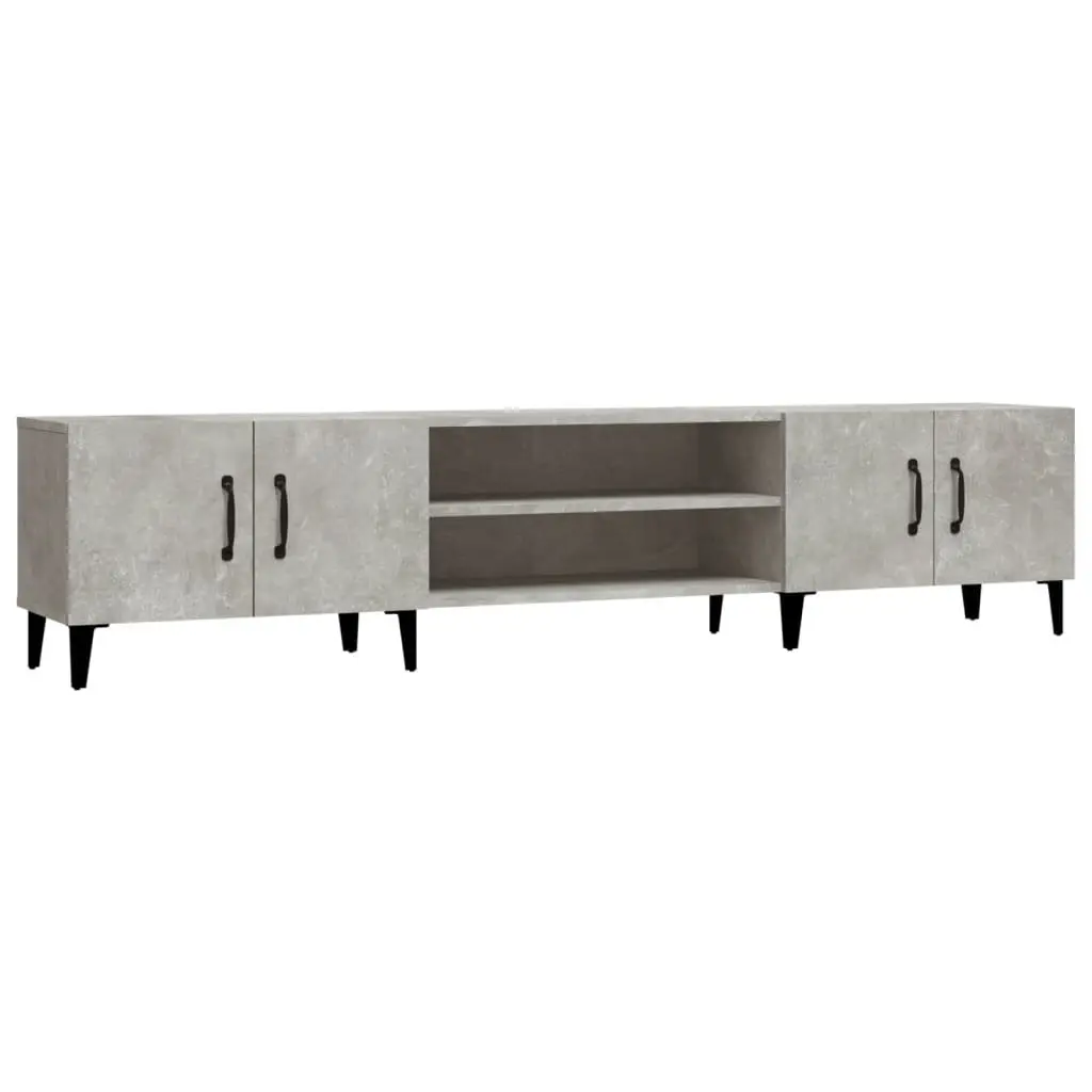 TV Cabinet Engineered Wood Grey 4 Door 4 Compartment Storage Unit