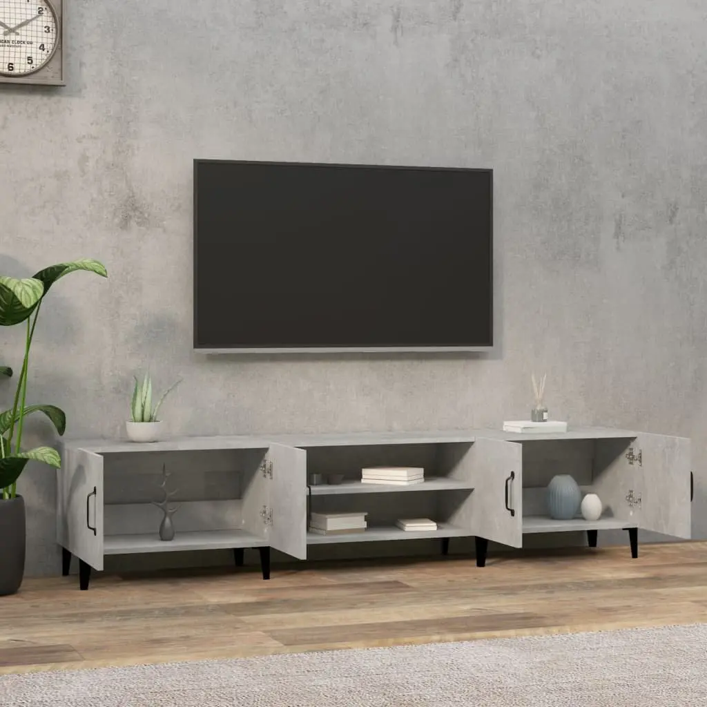TV Cabinet Engineered Wood Grey 4 Door 4 Compartment Storage Unit