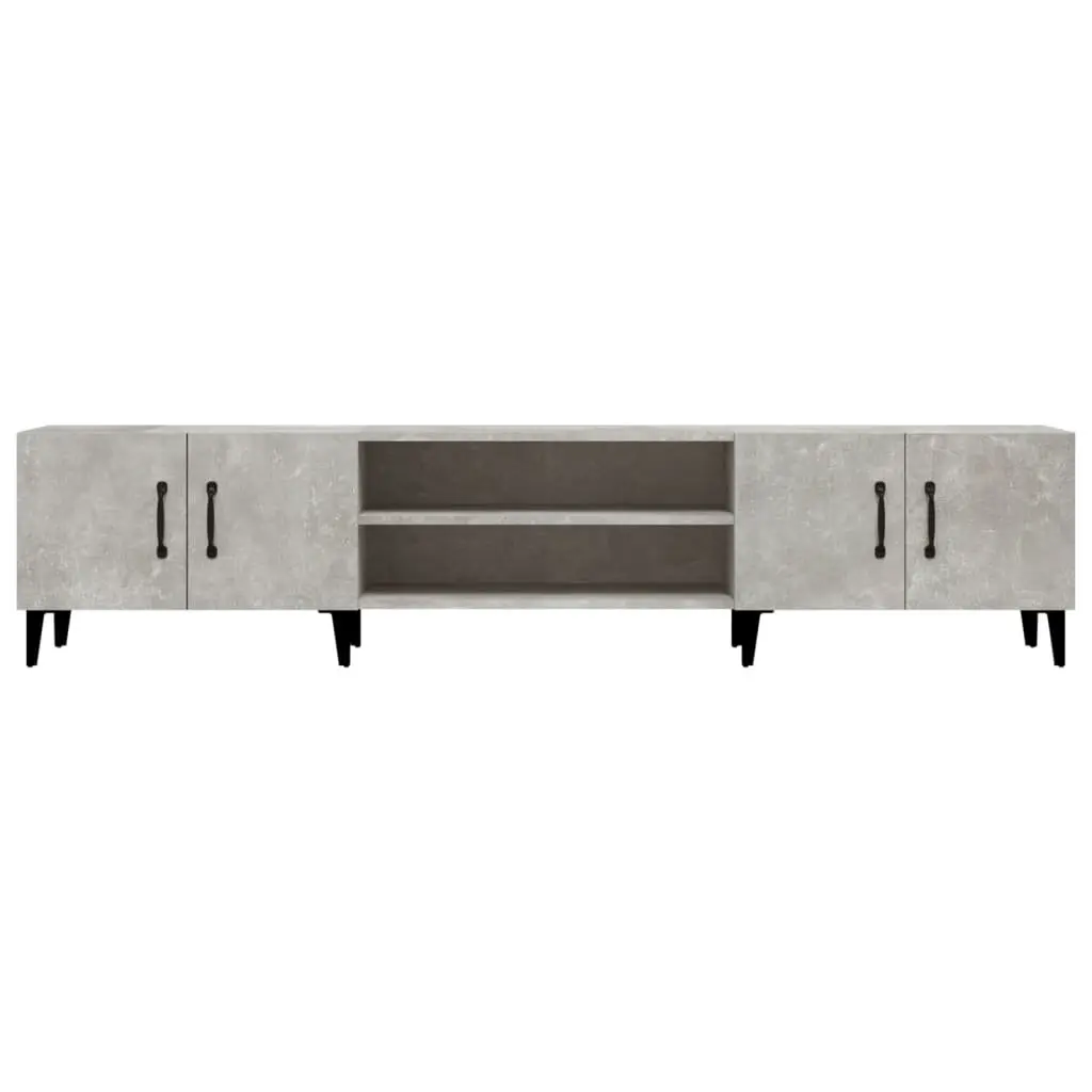TV Cabinet Engineered Wood Grey 4 Door 4 Compartment Storage Unit