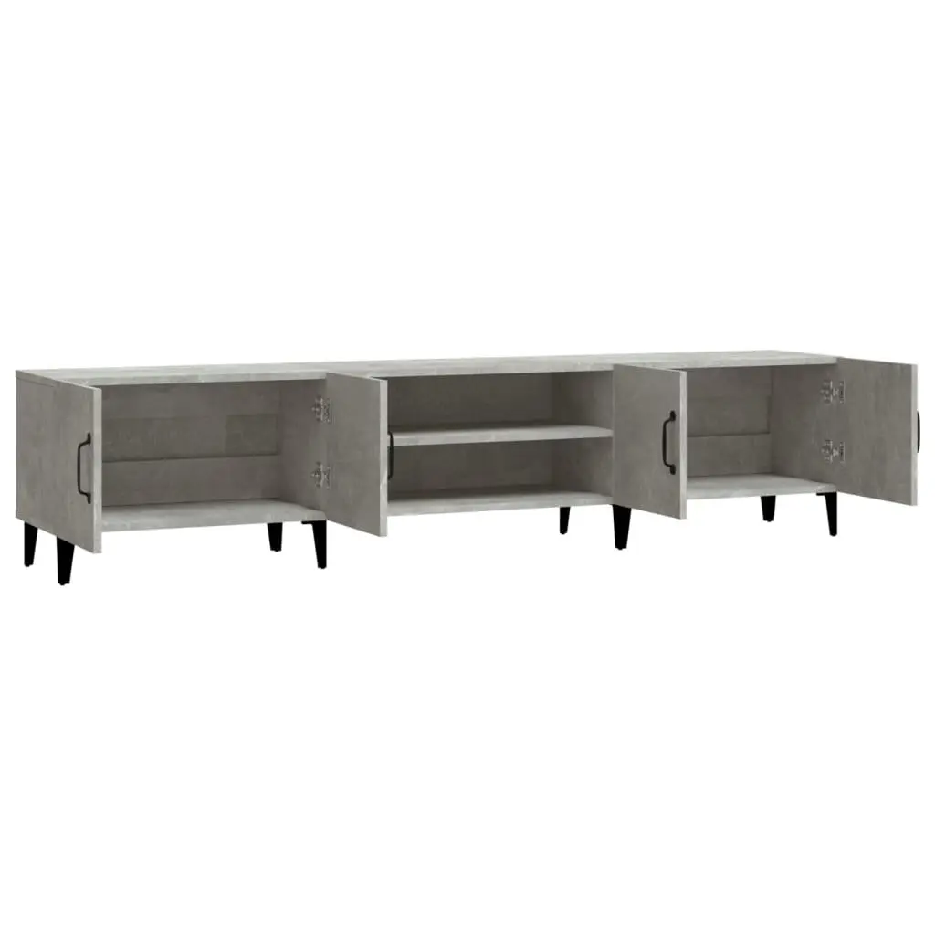 TV Cabinet Engineered Wood Grey 4 Door 4 Compartment Storage Unit