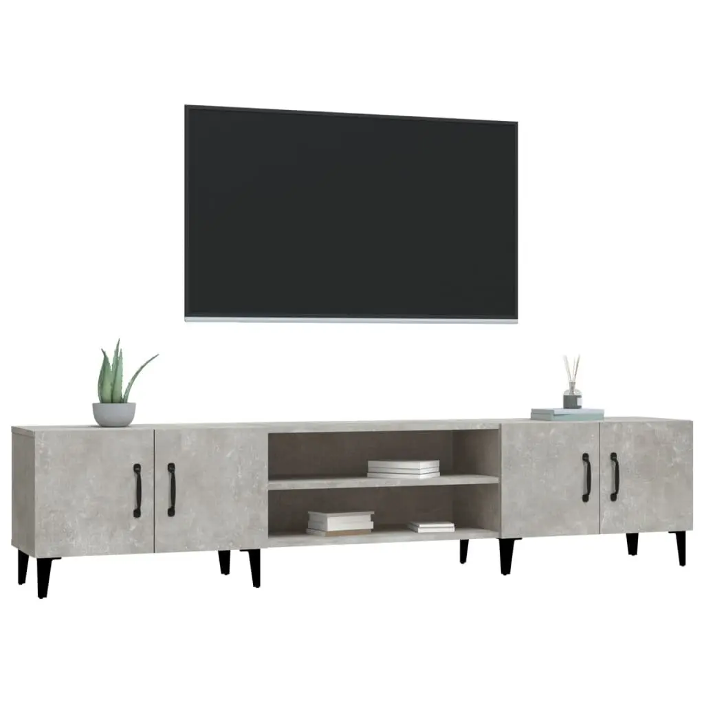 TV Cabinet Engineered Wood Grey 4 Door 4 Compartment Storage Unit