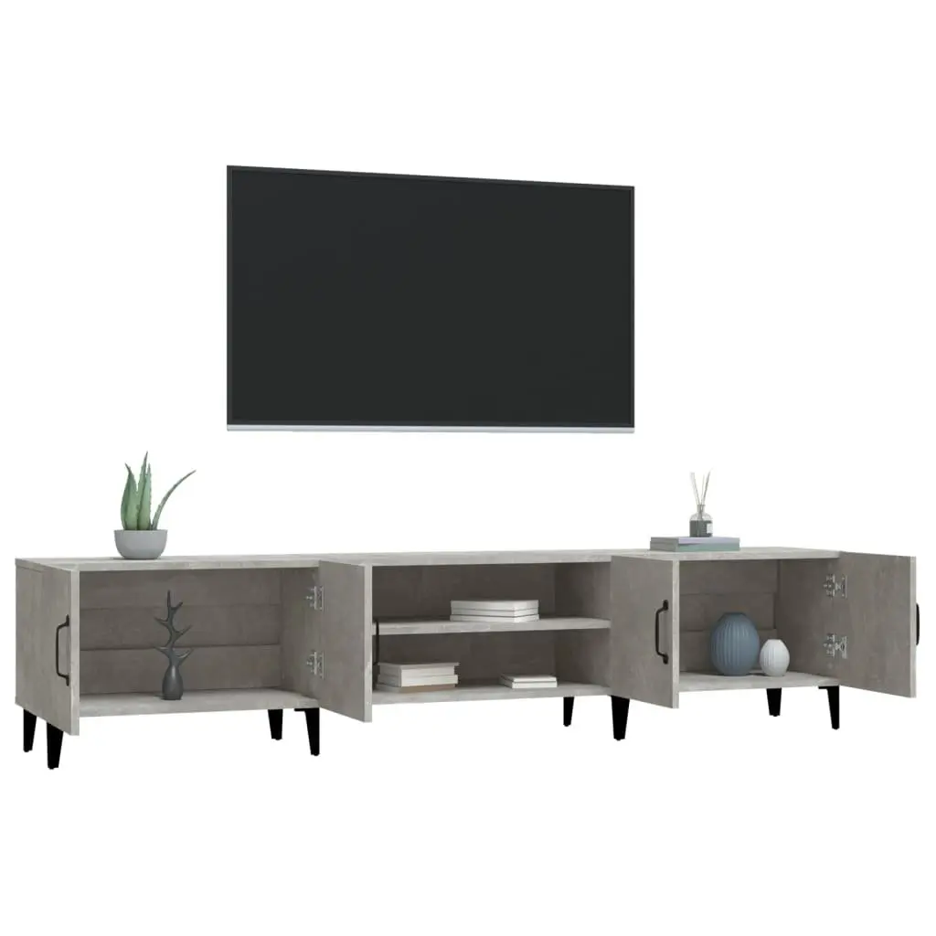 TV Cabinet Engineered Wood Grey 4 Door 4 Compartment Storage Unit