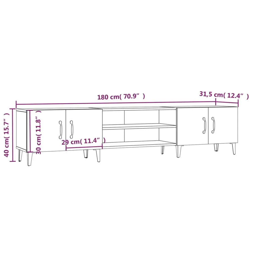 TV Cabinet Engineered Wood 180x31.5x40 cm Brown Storage Unit with Doors