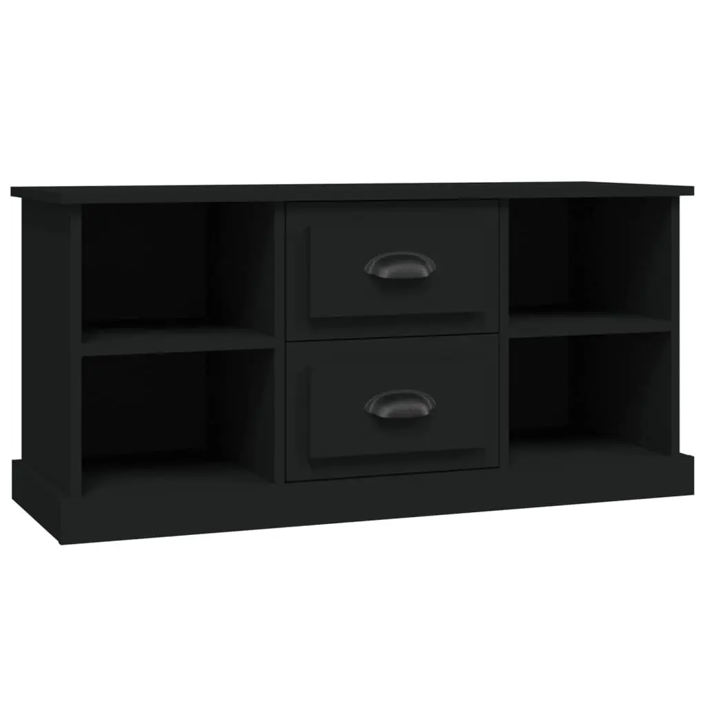 Black TV Cabinet Storage Unit Engineered Wood with 4 Open Compartments and 2 Drawers 99.5x35.5x48 cm