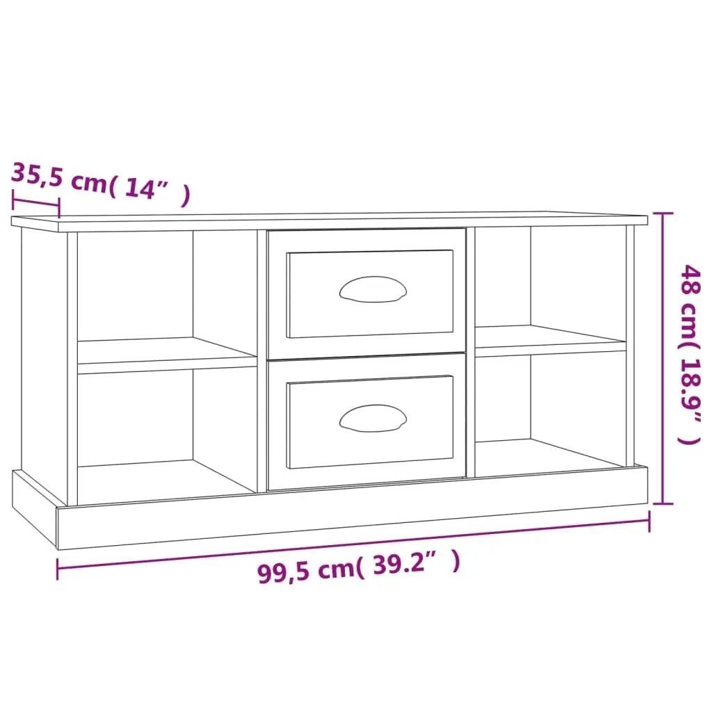 Black TV Cabinet Storage Unit Engineered Wood with 4 Open Compartments and 2 Drawers 99.5x35.5x48 cm