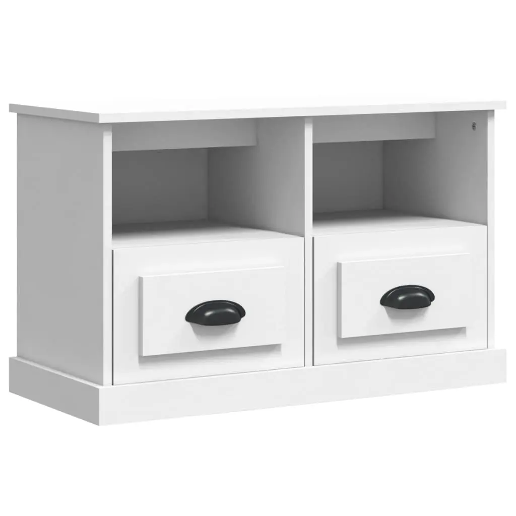 White TV Cabinet Engineered Wood 80x35x50 cm Storage Unit with Open Compartments and Drawers