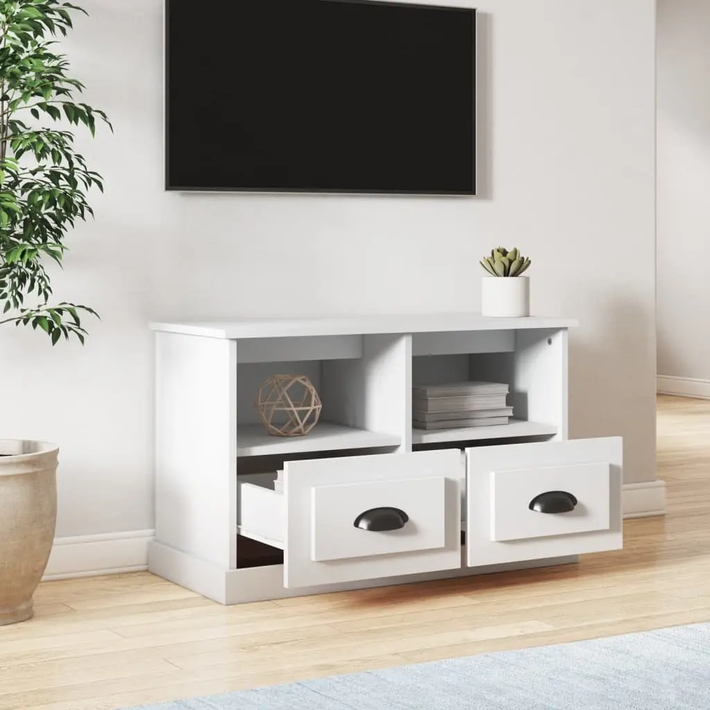 White TV Cabinet Engineered Wood 80x35x50 cm Storage Unit with Open Compartments and Drawers