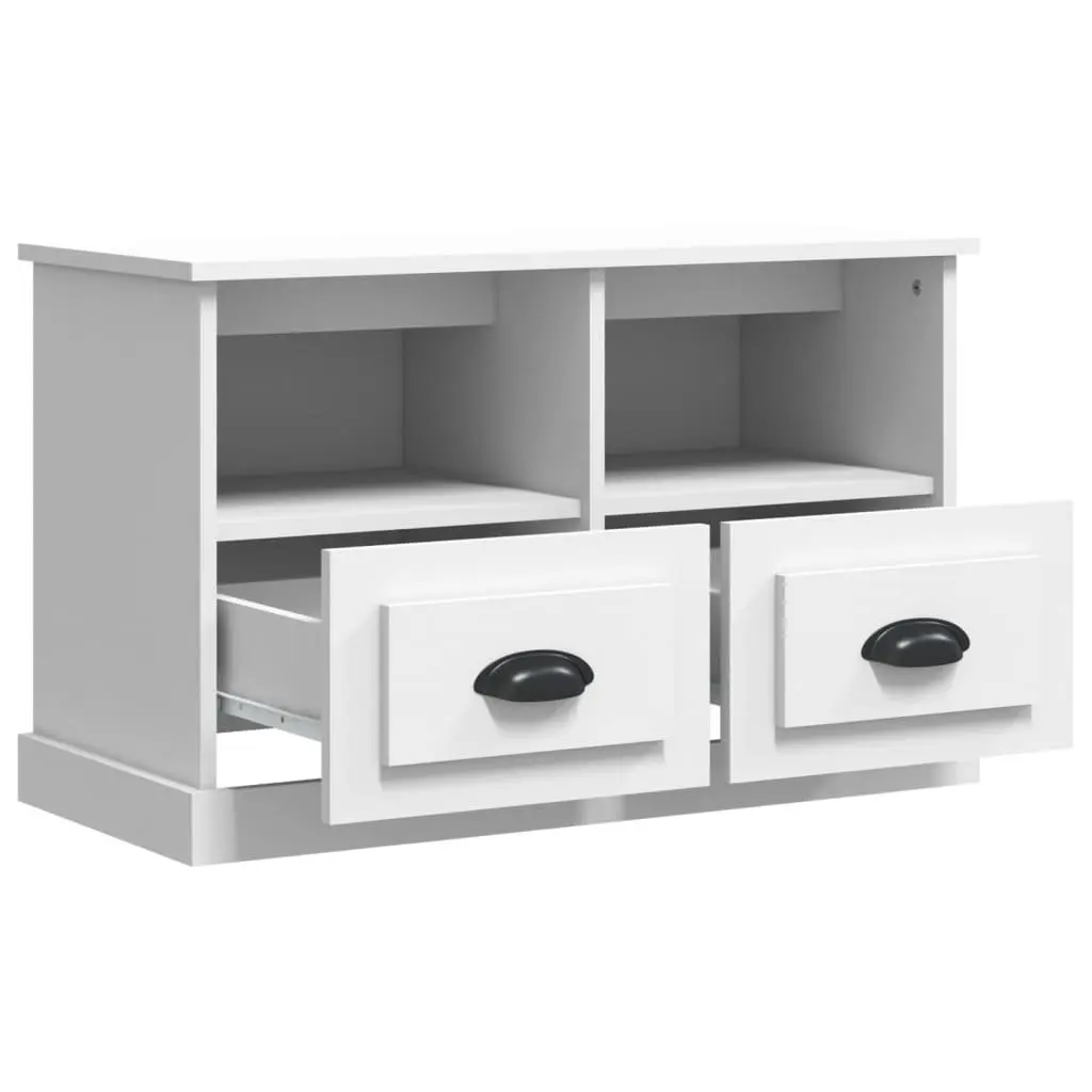 White TV Cabinet Engineered Wood 80x35x50 cm Storage Unit with Open Compartments and Drawers