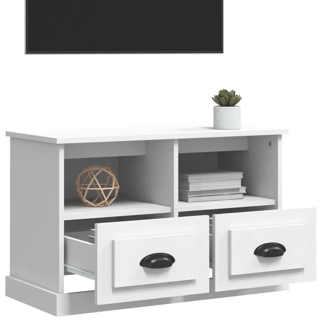 White TV Cabinet Engineered Wood 80x35x50 cm Storage Unit with Open Compartments and Drawers