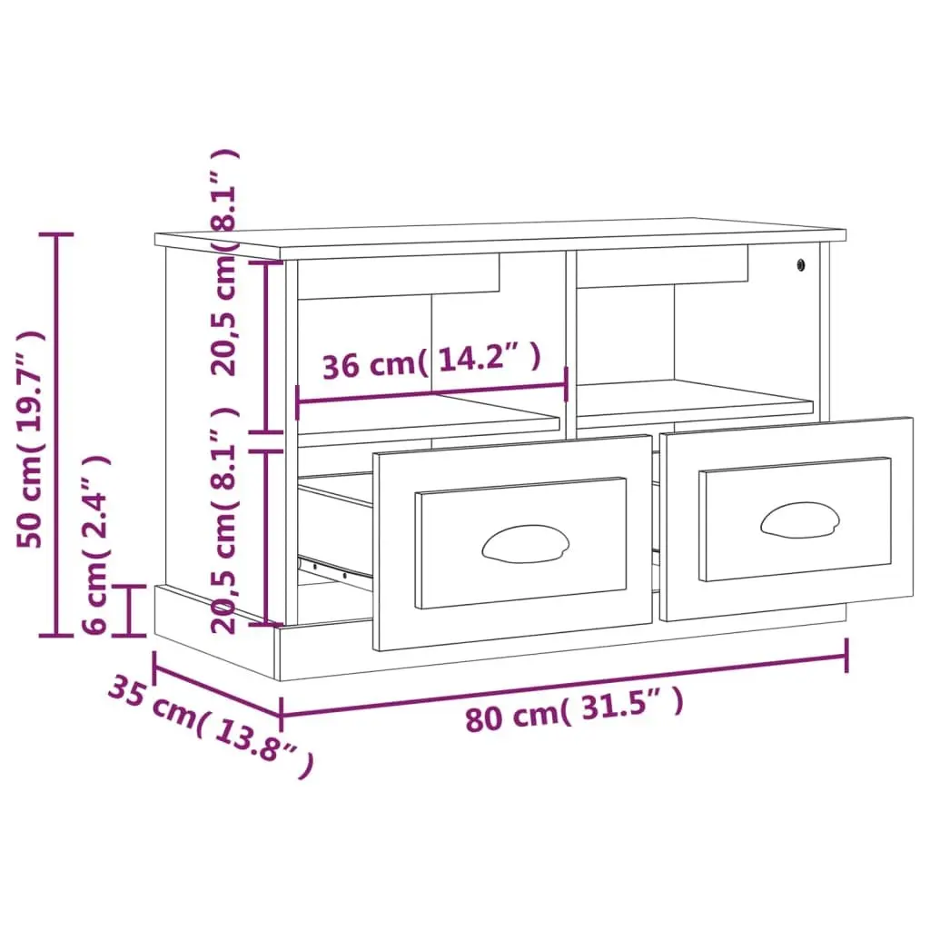 White TV Cabinet Engineered Wood 80x35x50 cm Storage Unit with Open Compartments and Drawers