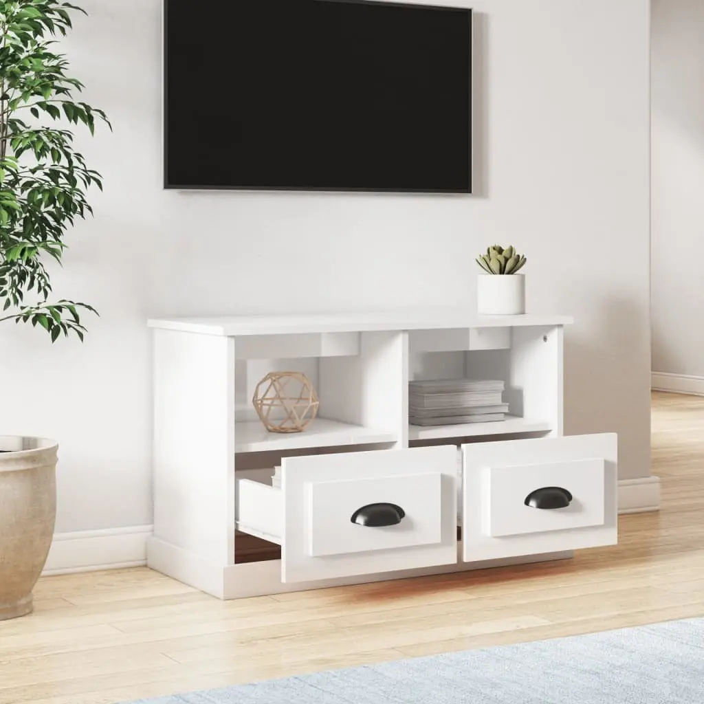 TV Cabinet Engineered Wood 80x35x50cm White High Gloss Storage Drawers