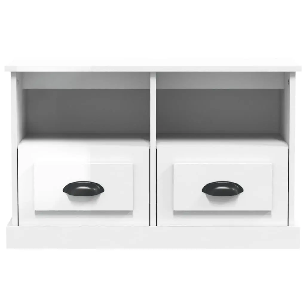 TV Cabinet Engineered Wood 80x35x50cm White High Gloss Storage Drawers