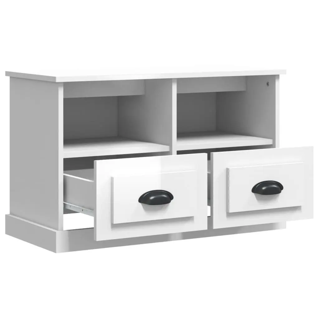 TV Cabinet Engineered Wood 80x35x50cm White High Gloss Storage Drawers
