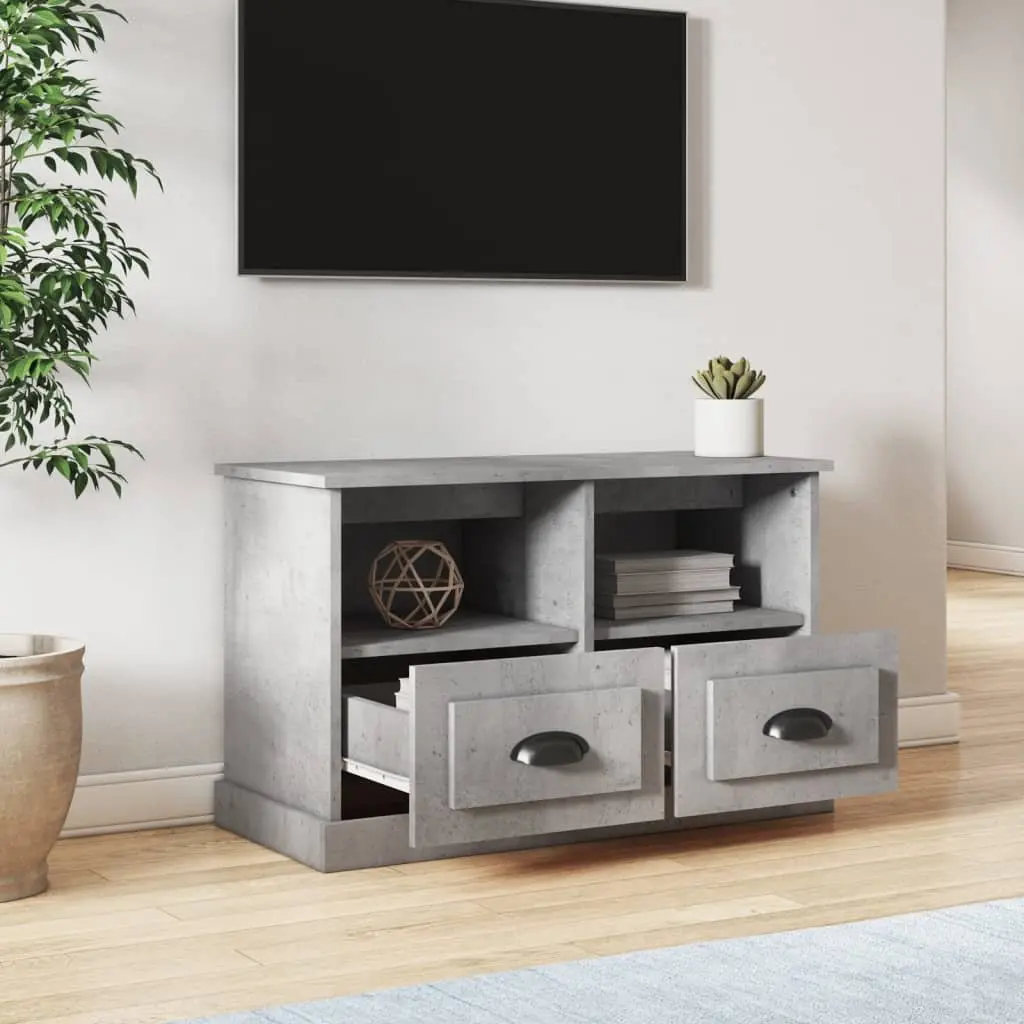 Grey Engineered Wood TV Cabinet with 2 Drawers and Open Compartments for Organized Storage