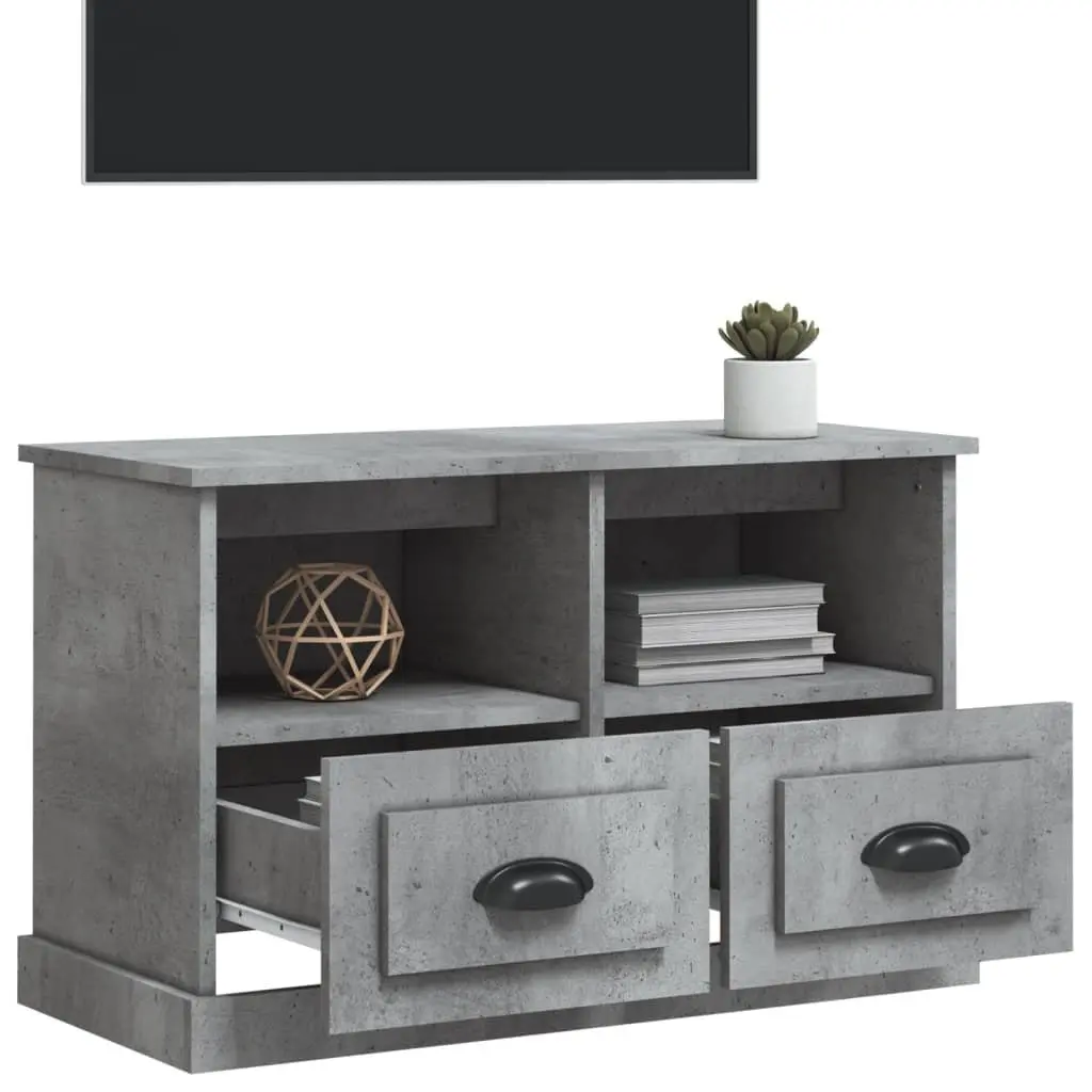 Grey Engineered Wood TV Cabinet with 2 Drawers and Open Compartments for Organized Storage