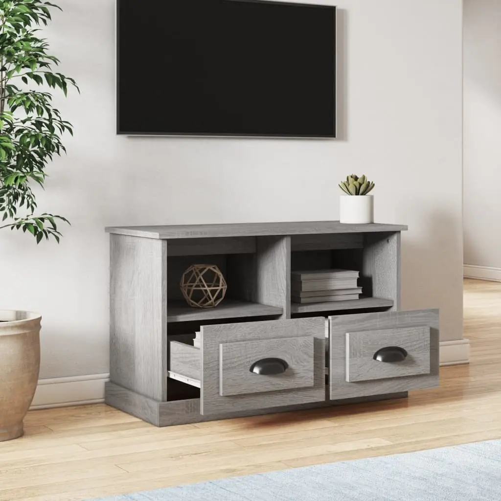 Grey Engineered Wood TV Cabinet with 2 Drawers and 2 Open Compartments 80x35x50cm Storage Unit