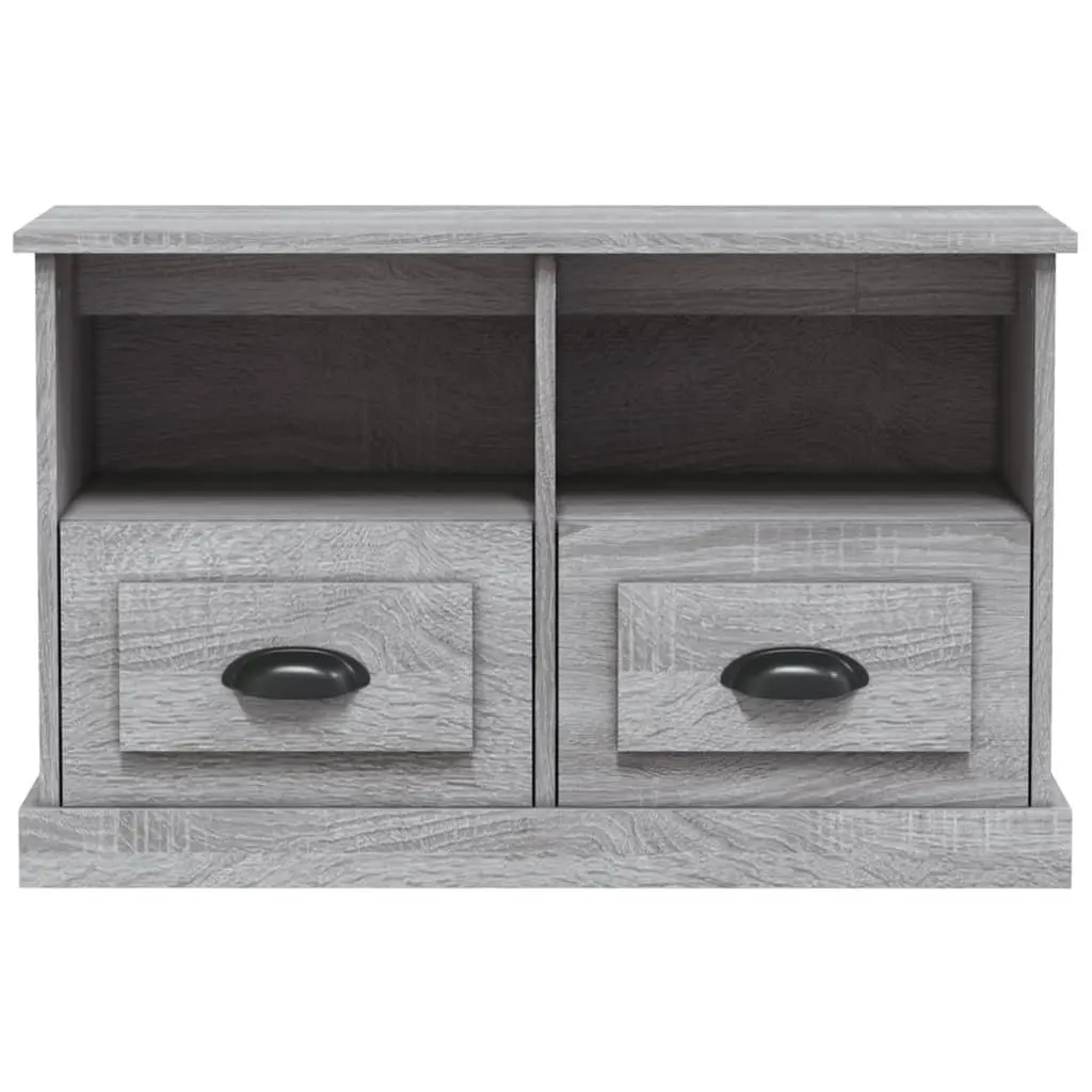 Grey Engineered Wood TV Cabinet with 2 Drawers and 2 Open Compartments 80x35x50cm Storage Unit